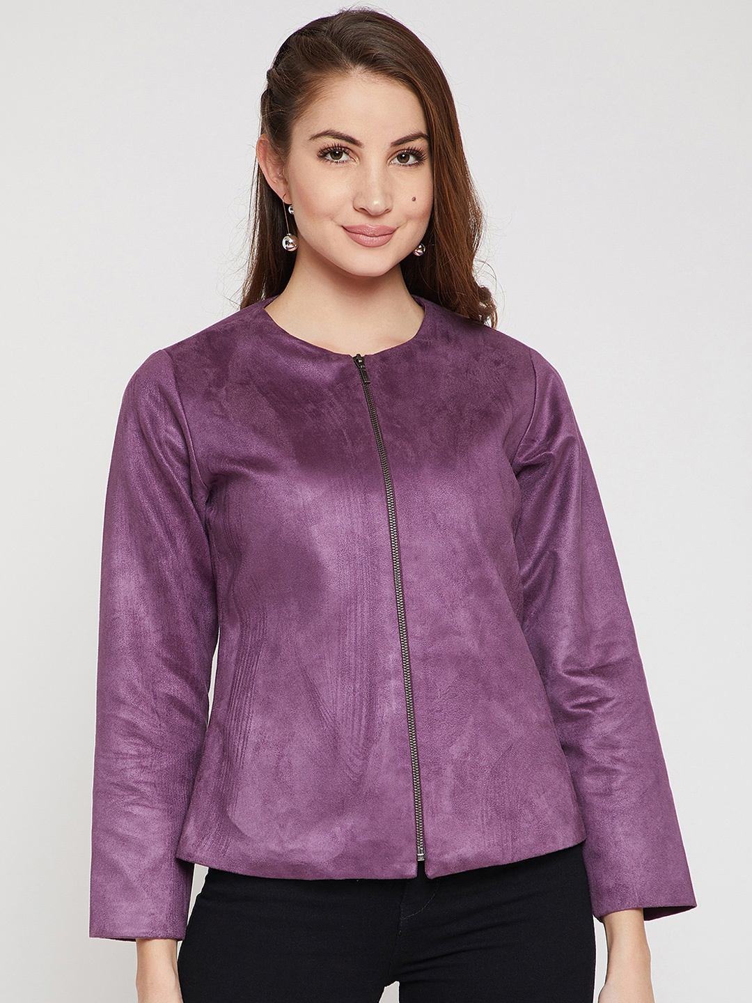

Marie Claire Women Purple Solid Tailored Leather Jacket