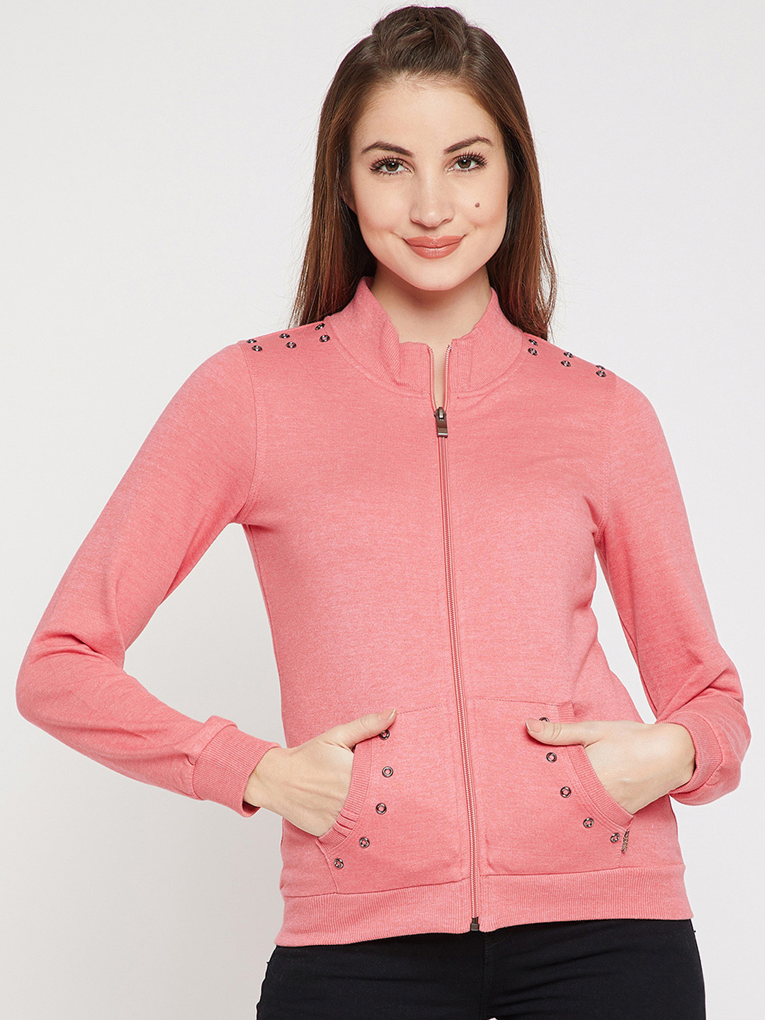 

Marie Claire Women Peach Solid Sweatshirt