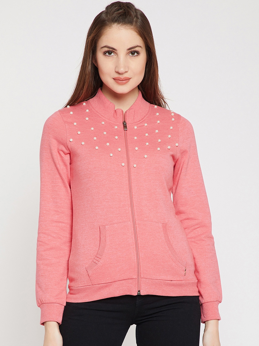 

Marie Claire Women Peach-Coloured Solid Sweatshirt