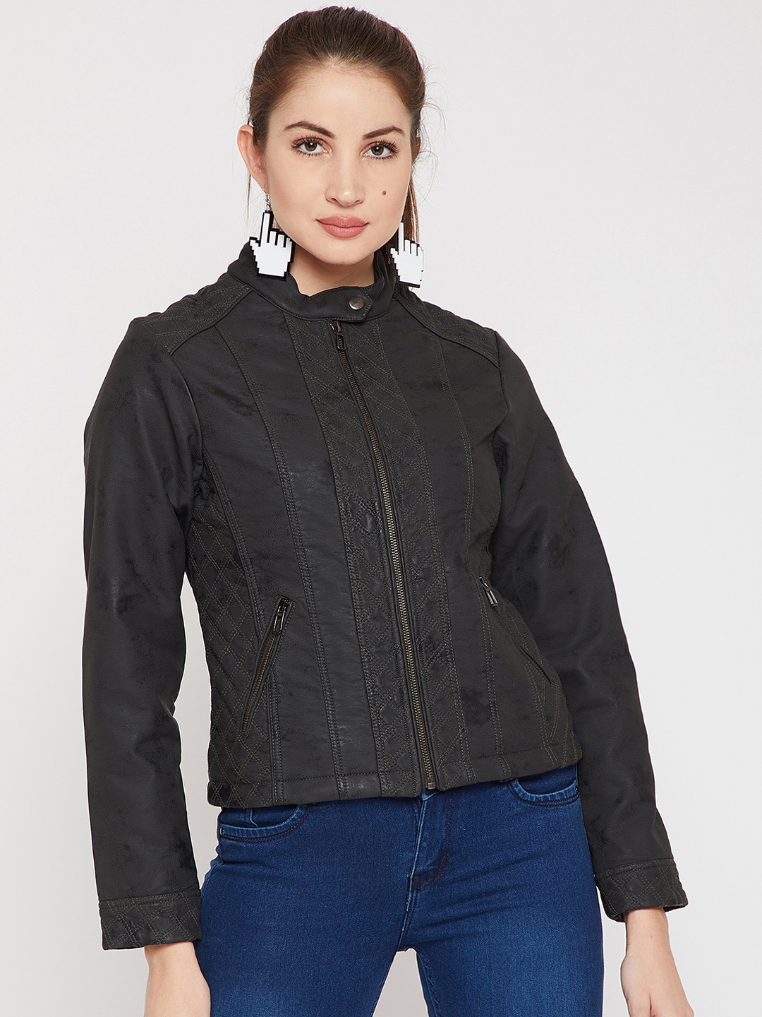 

Marie Claire Women Black Solid Biker Jacket