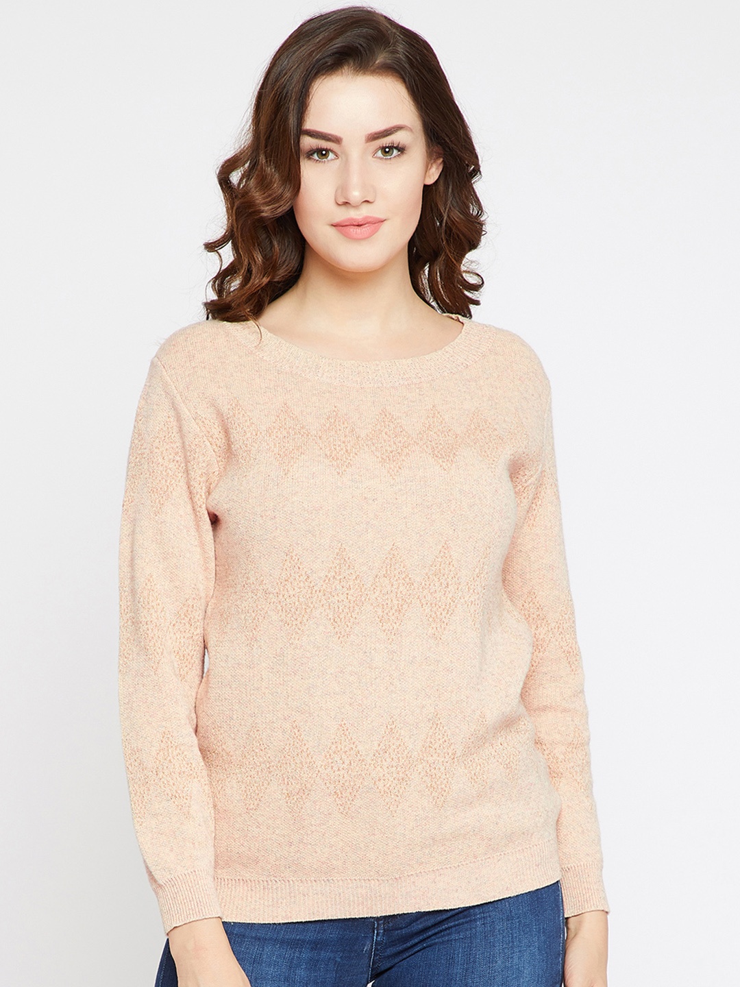 

Marie Claire Women Beige Self Design Pullover