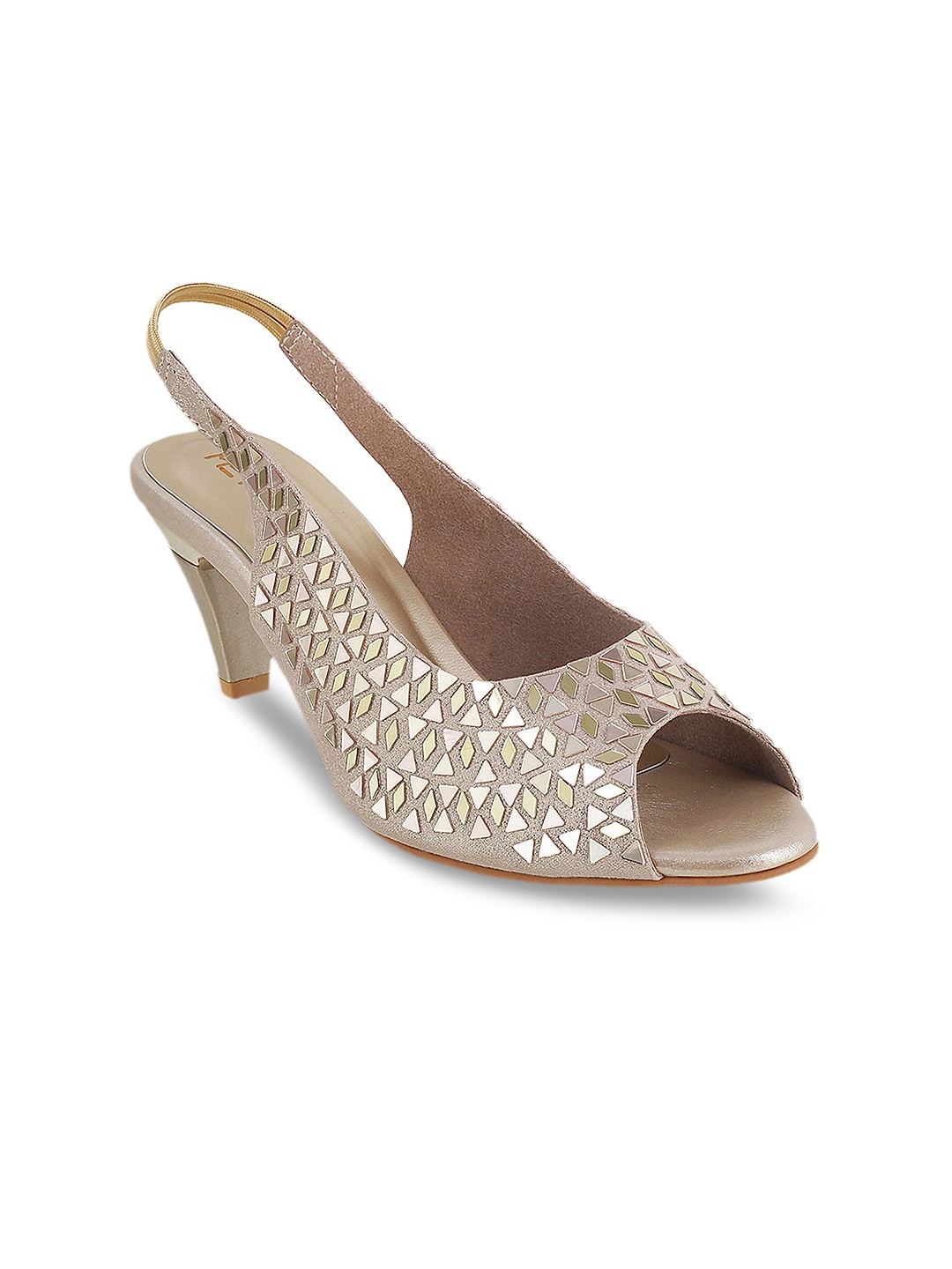 

Metro Women Gold-Coloured Embellished Peep Toes