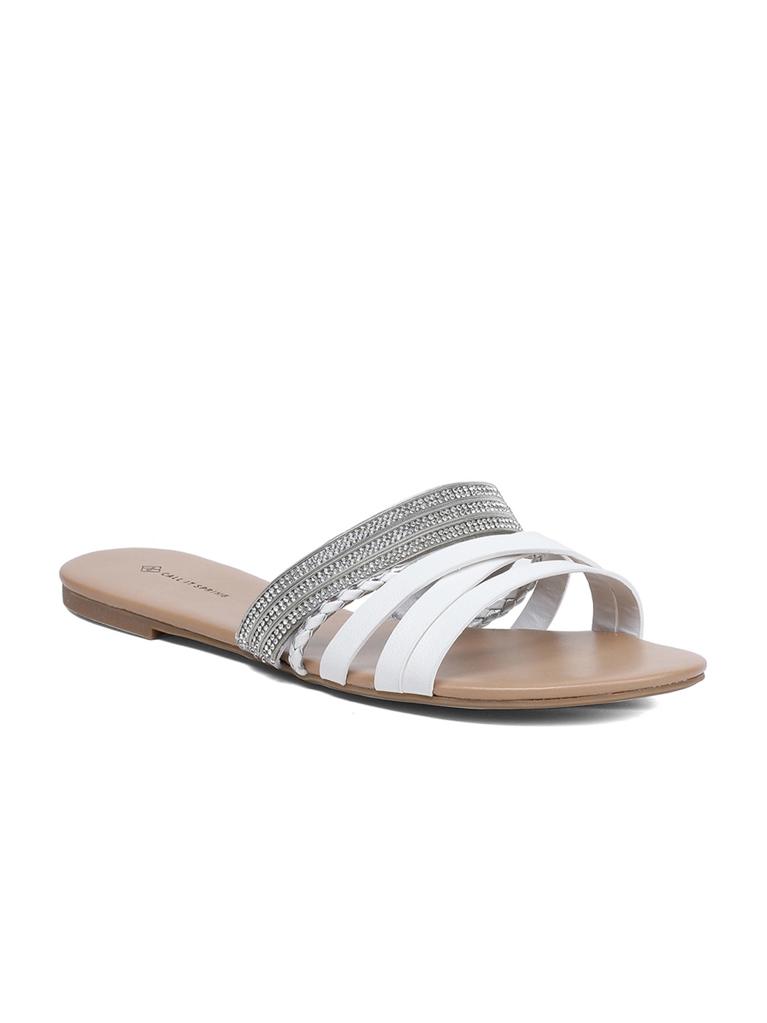 

Call It Spring Women White Solid Synthetic Open Toe Flats
