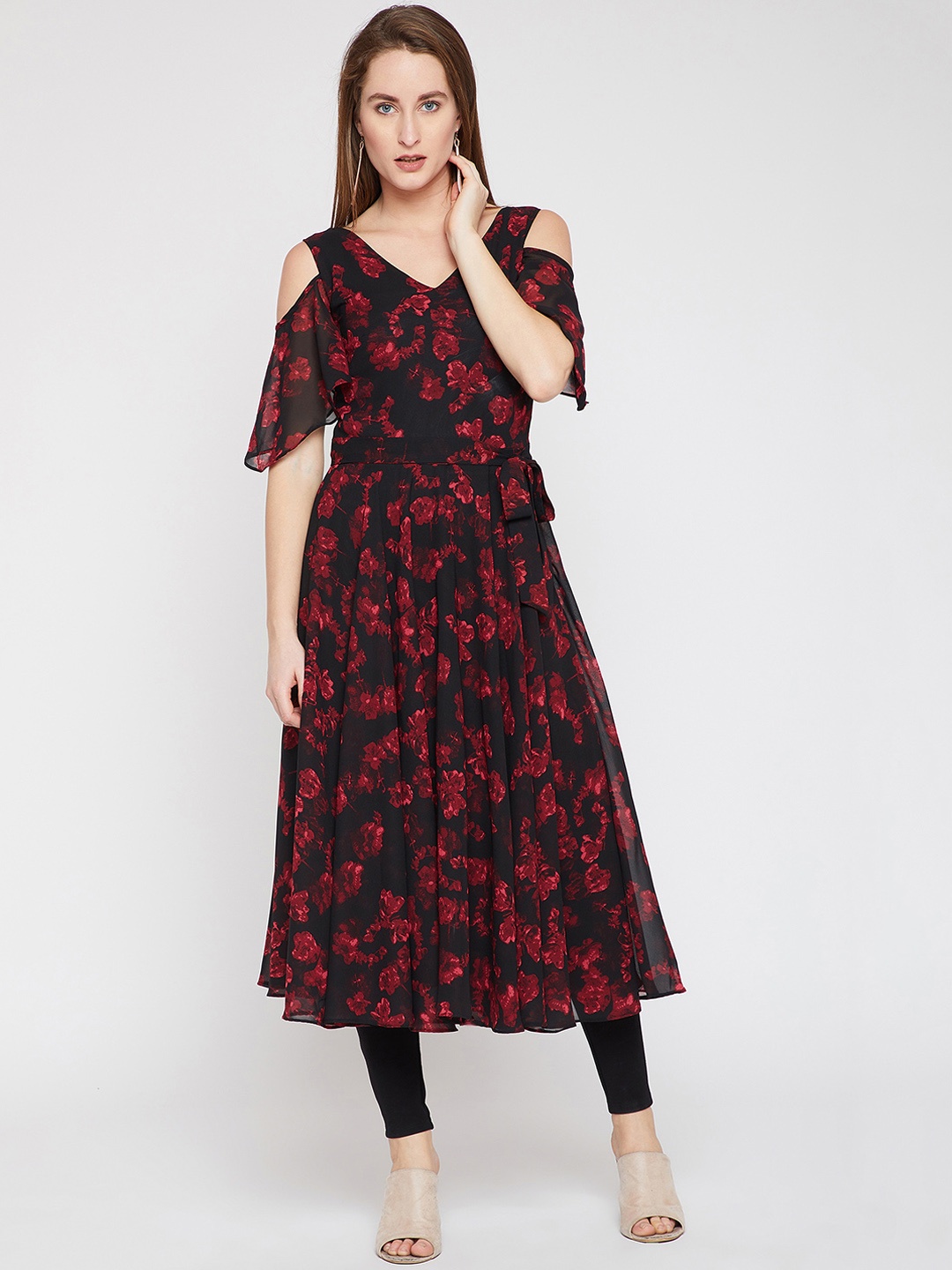 

RARE Women Black & Red Printed A-Line Kurta