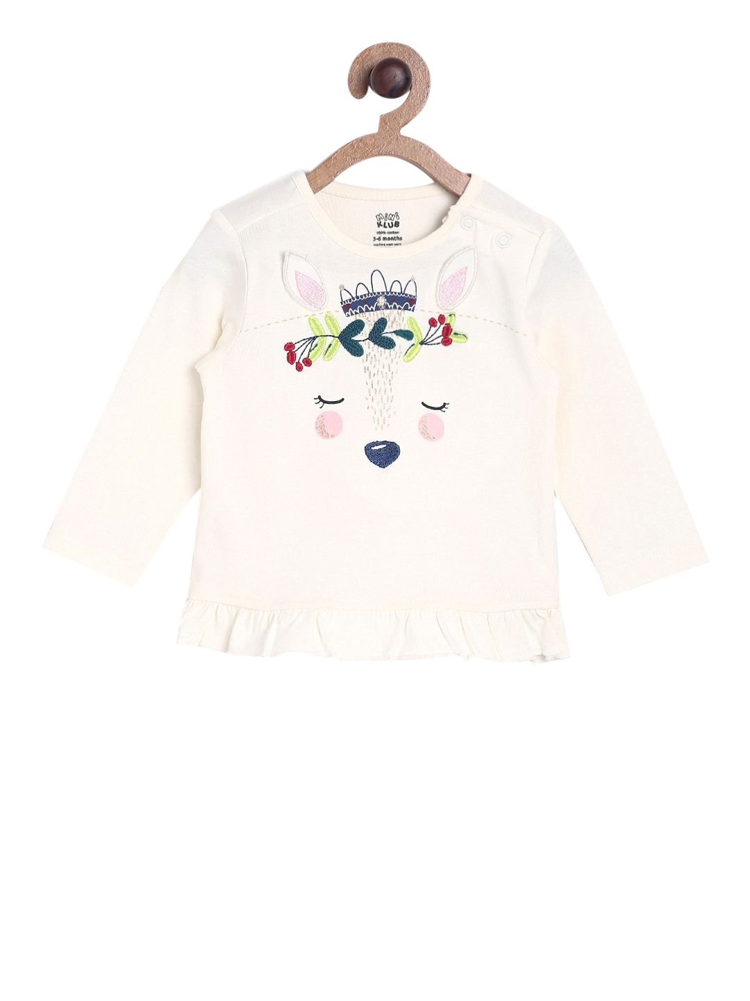 

MINI KLUB Girls Off-White Self Design Pure Cotton Top