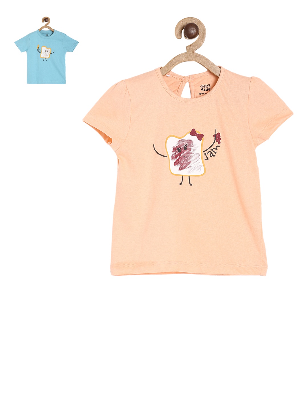 

MINI KLUB Kids Pack of 2 Printed Pure Cotton Tops, Pink
