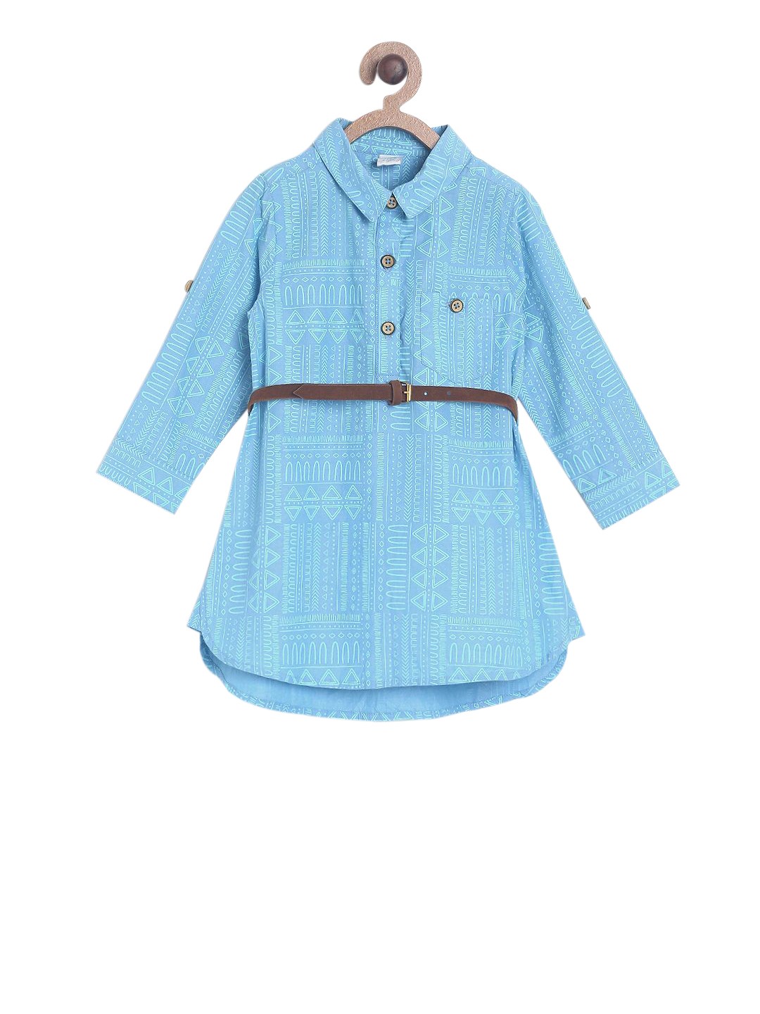 

MINI KLUB Girls Blue Printed Shirt Dress