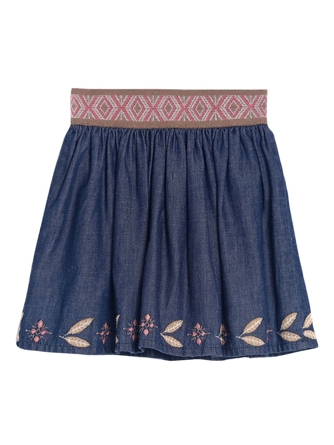 

MINI KLUB Navy Blue Solid Mini Flared Denim Pure Cotton Skirt