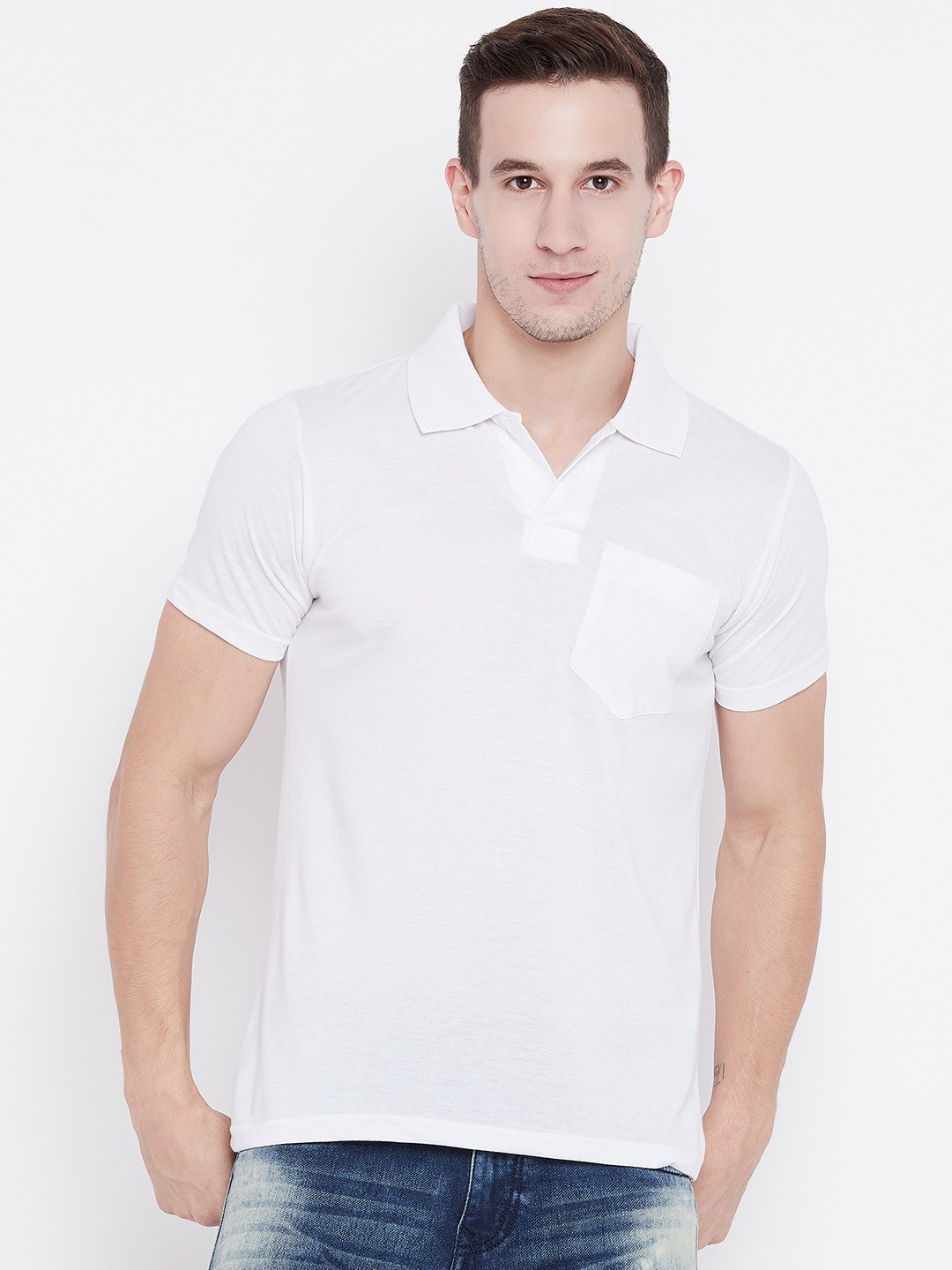 

Camey Men White Solid Polo Collar T-shirt