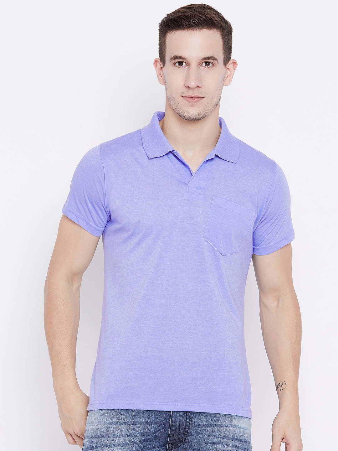 

Camey Men Lavender Solid Polo Collar T-shirt