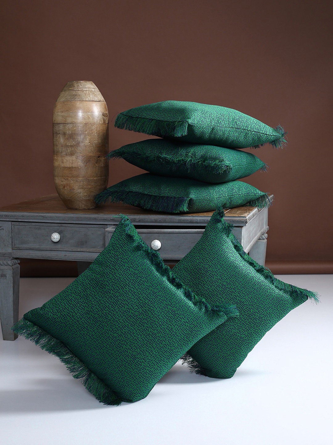 

ROMEE Set of 5 Green Geometric Square Cushion Covers