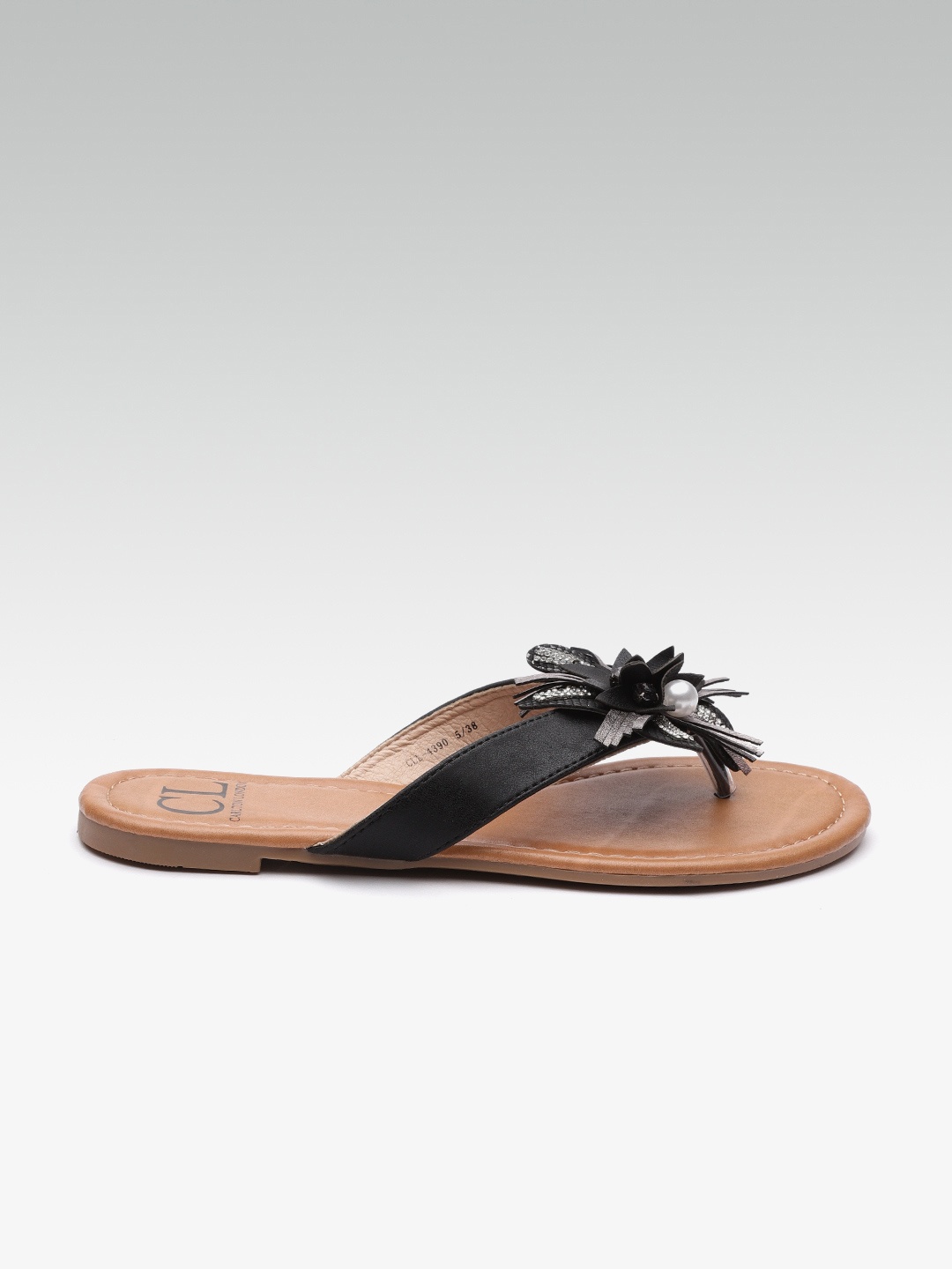 

Carlton London Women Black Applique Open Toe Flats