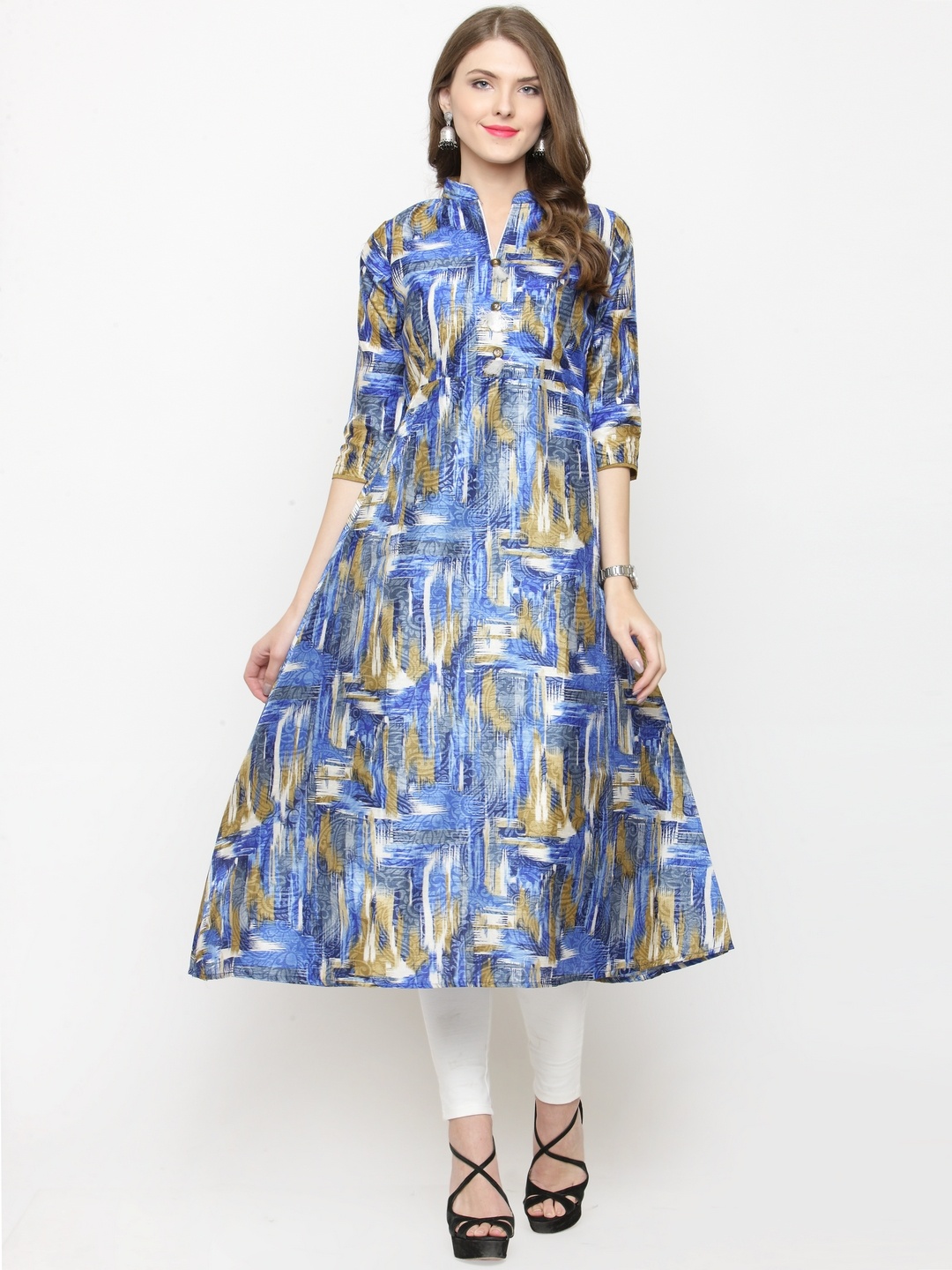 

Moedbuille Women Blue & Brown Printed Anarkali Kurta
