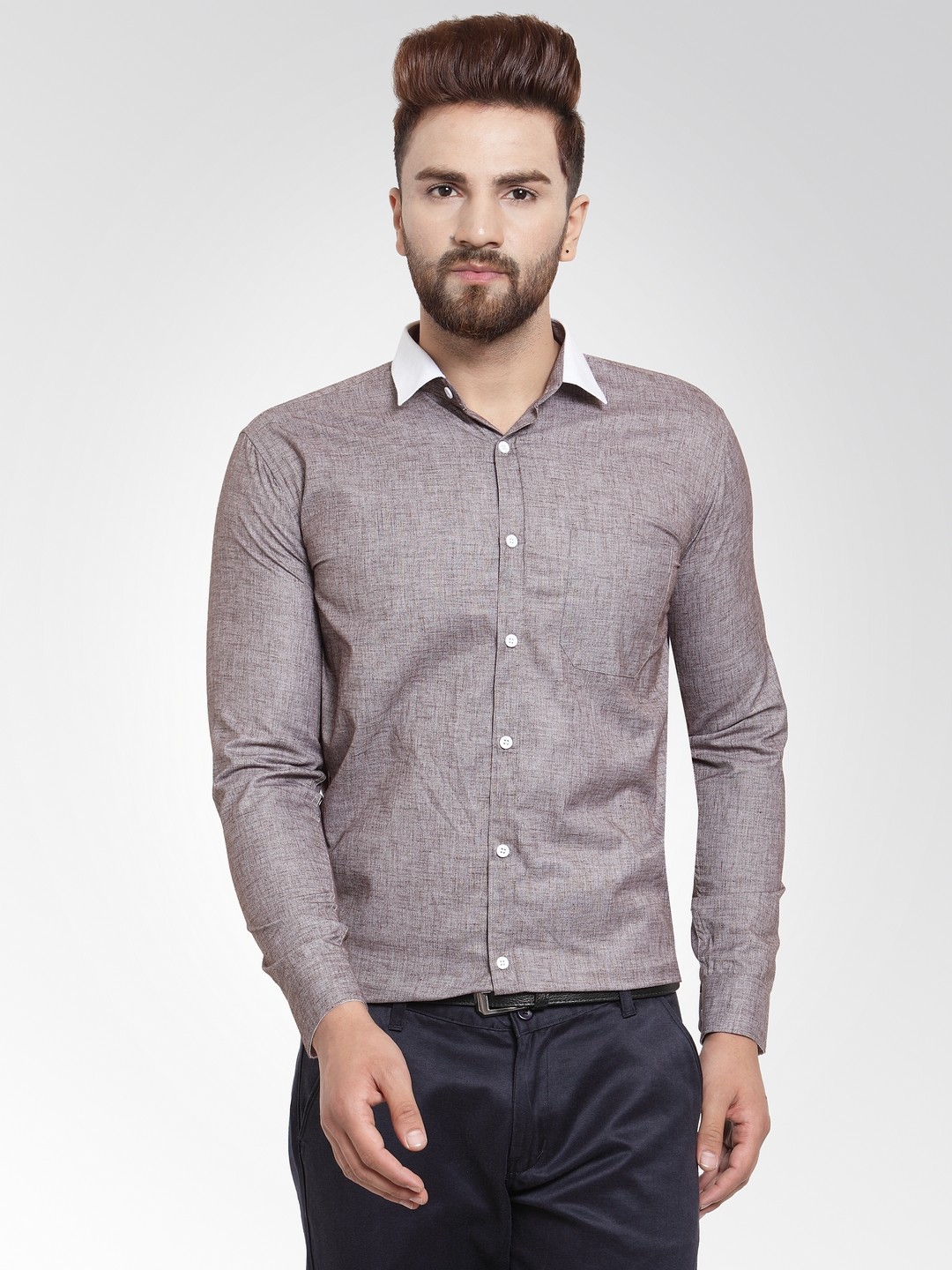

JAINISH Men Grey Classic Slim Fit Self Design Party Shirt
