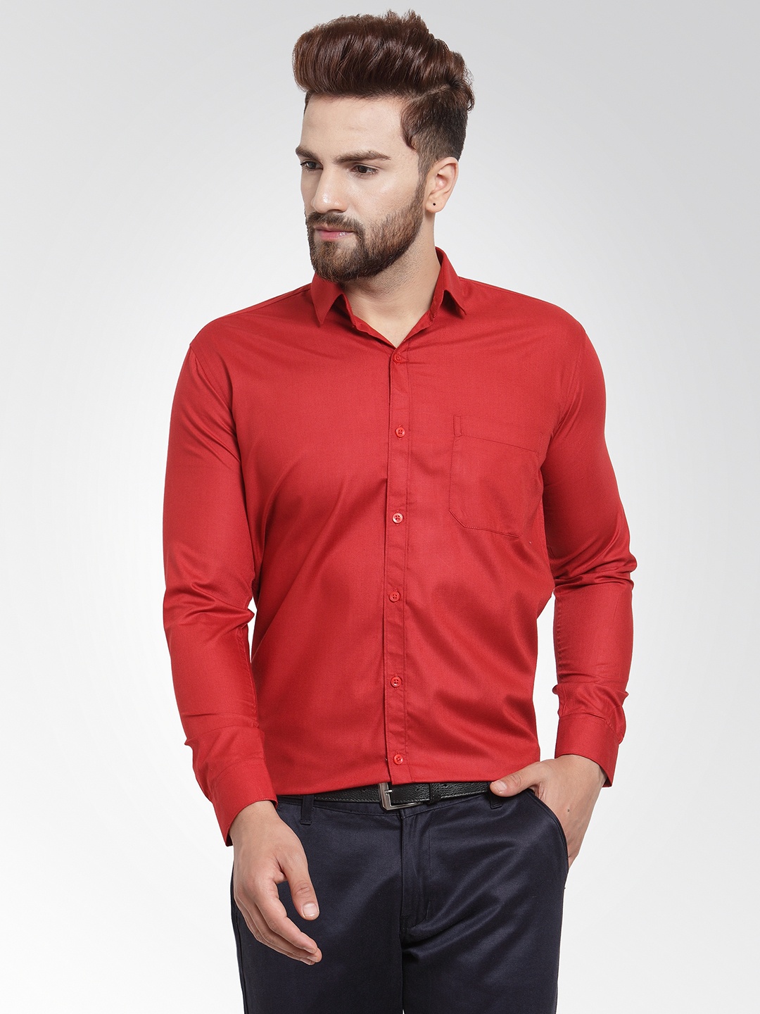 

JAINISH Men Red Classic Slim Fit Solid Formal Shirt