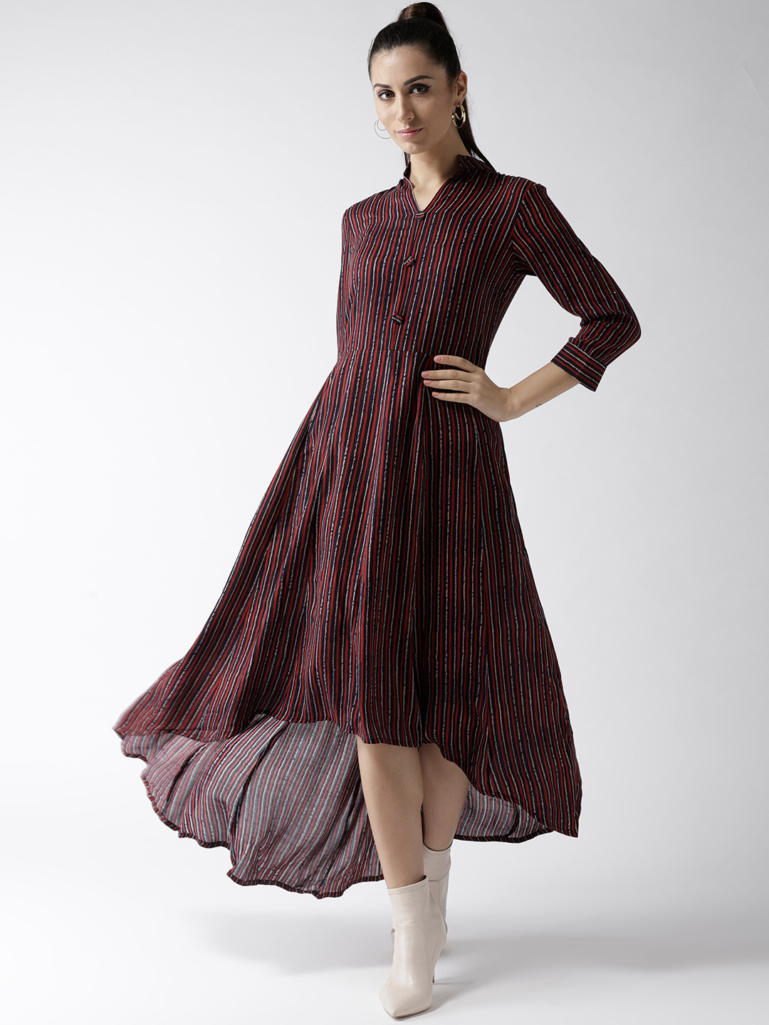 

Popnetic Maroon Striped Maxi Dress