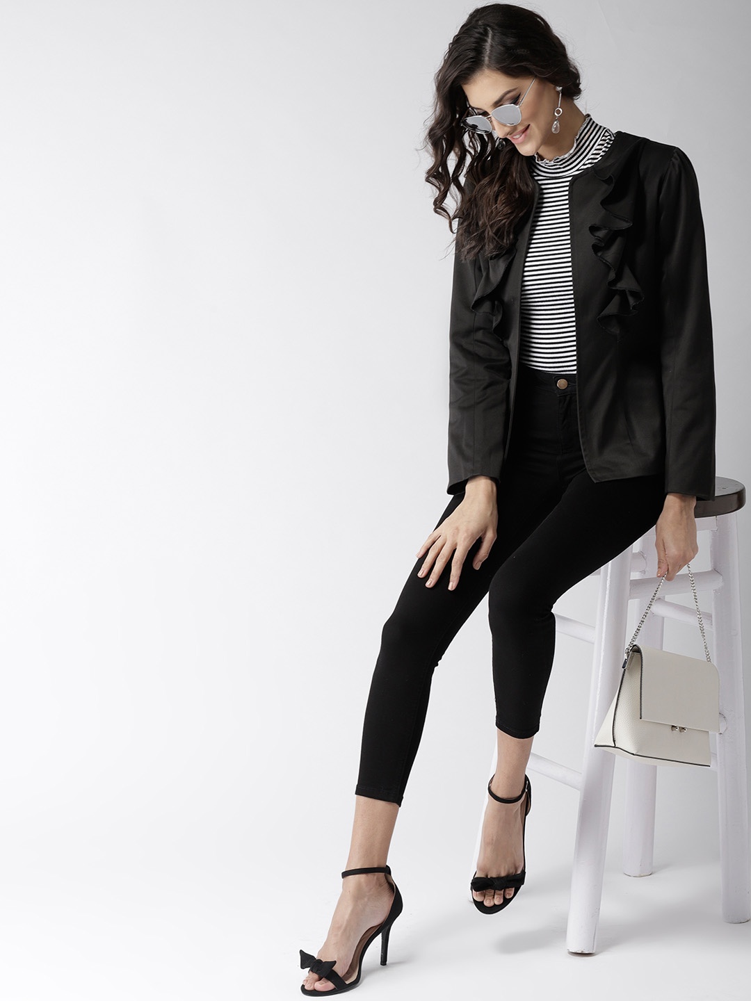 

Popnetic Women Black Solid Casual Blazer