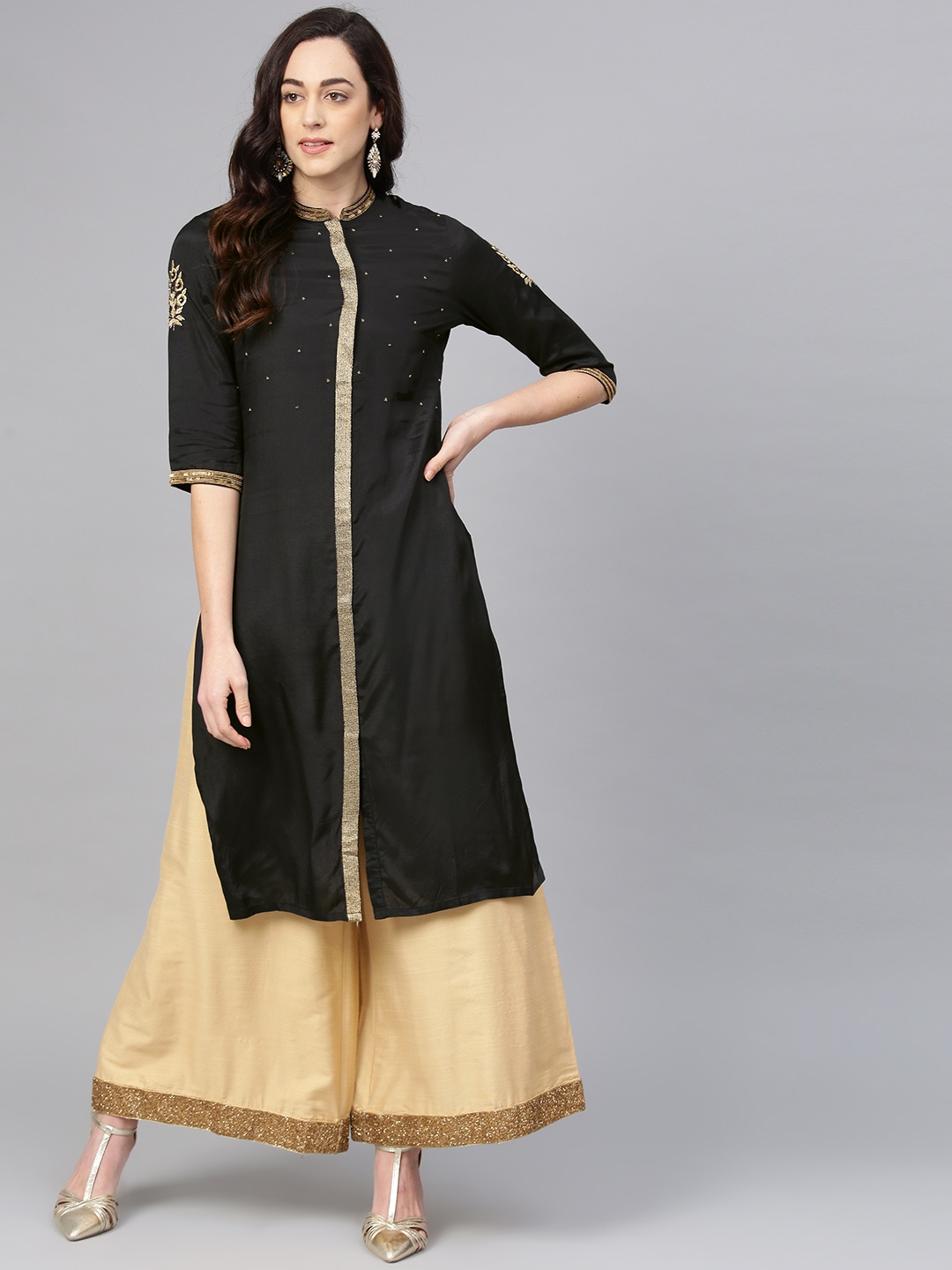 

Wishful by W Women Black Yoke Design Straight Kurta