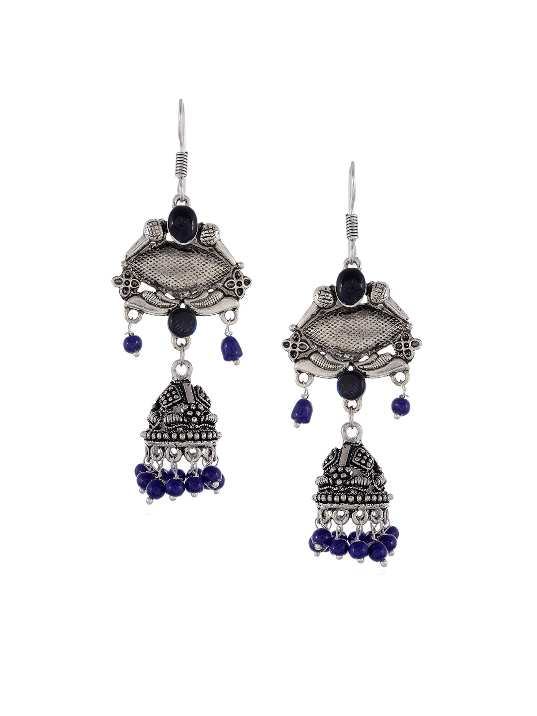 

Silvermerc Designs Silver-Plated & Blue Dome Shaped Jhumkas