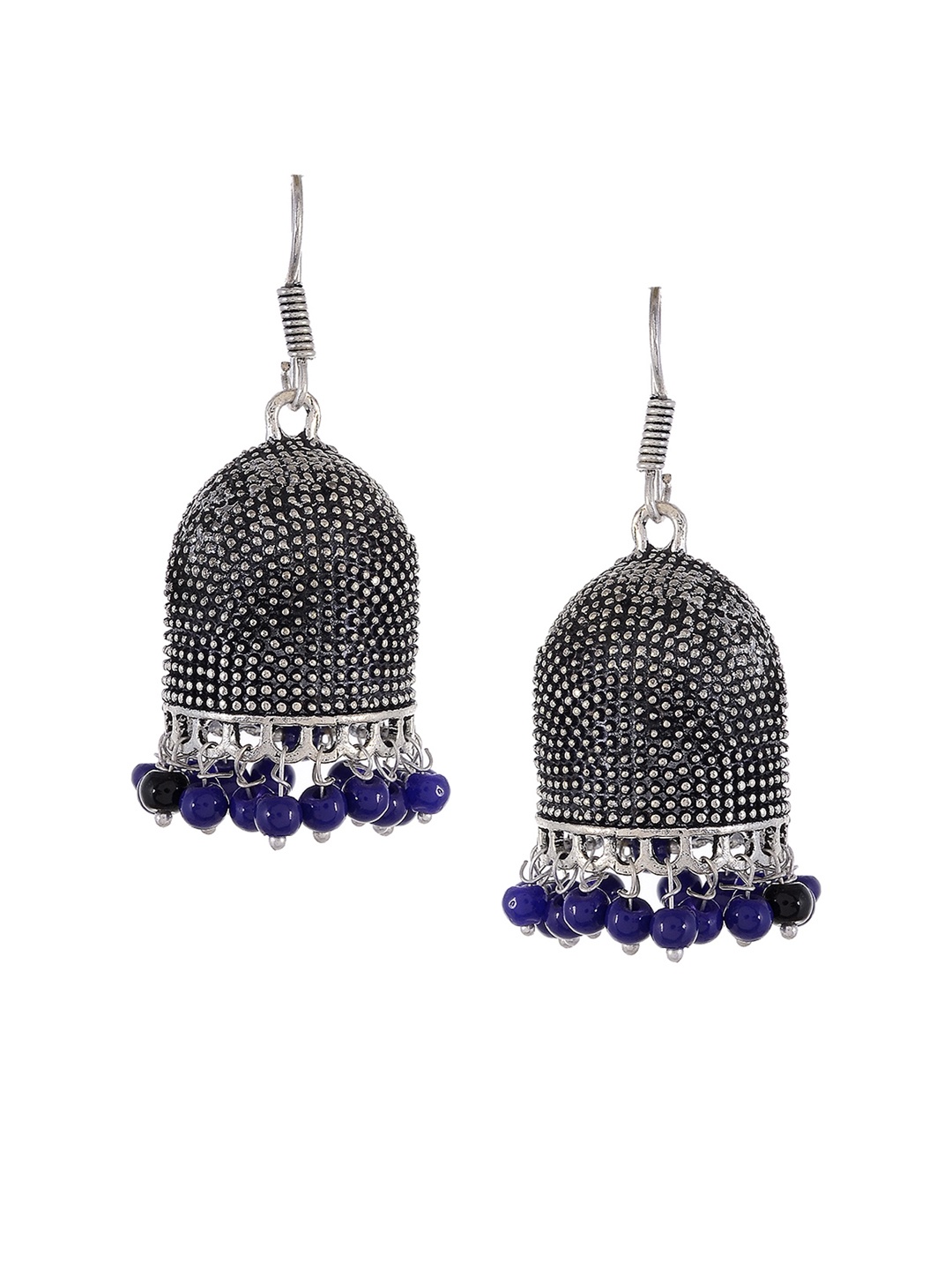 

Silvermerc Designs Silver-Plated & Blue Oxidised Circular Jhumkas