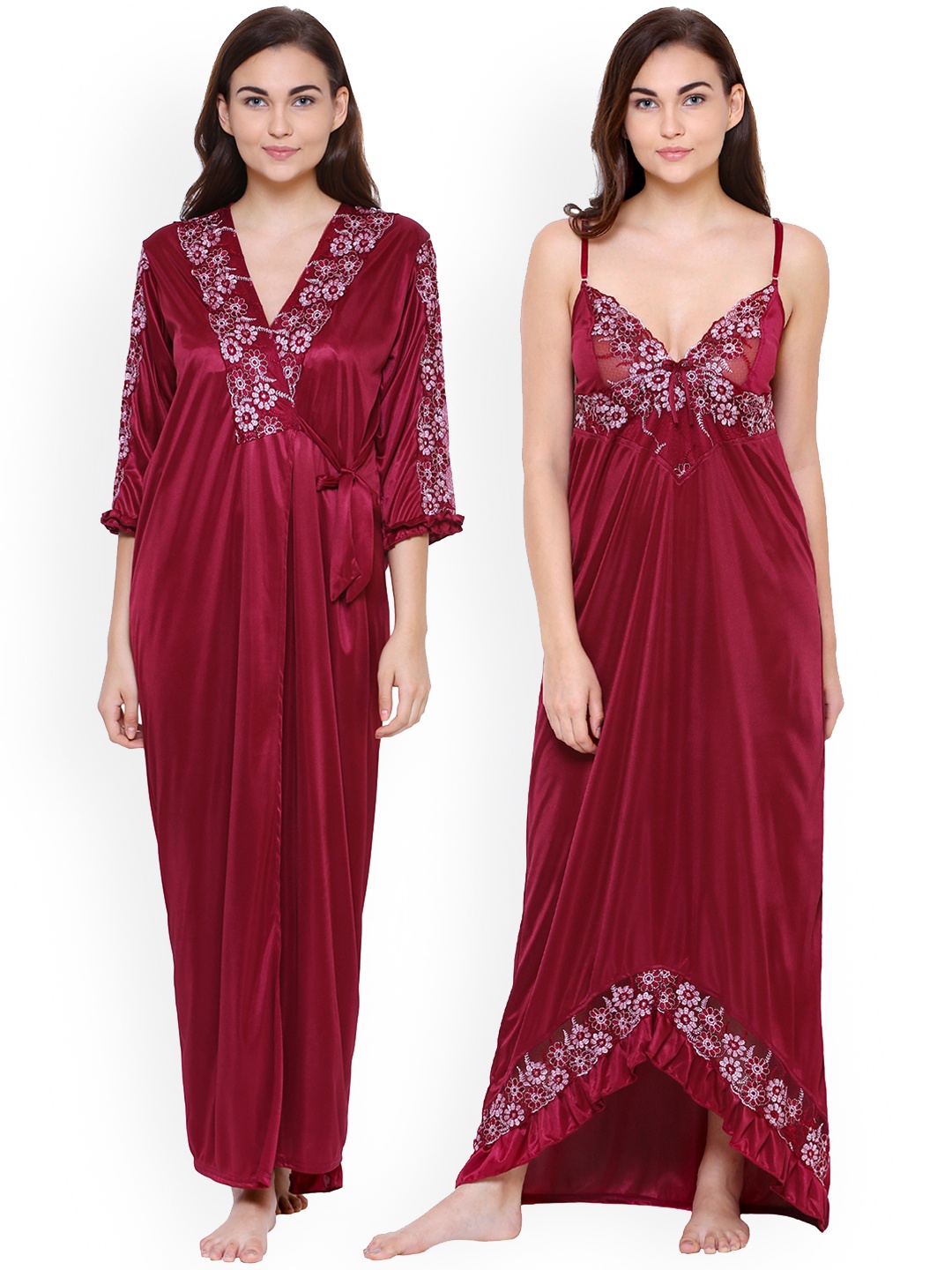 

Secret Wish Maroon Solid Nightdress HC-E104-573
