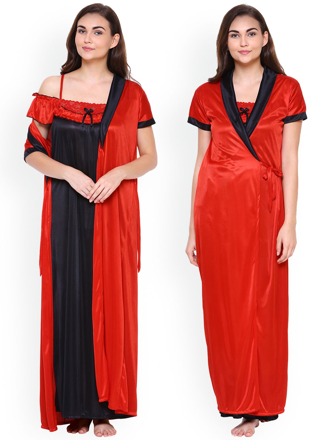 

Secret Wish Pack of 2 Red & Black Solid Satin Nightdress HC-E105-575