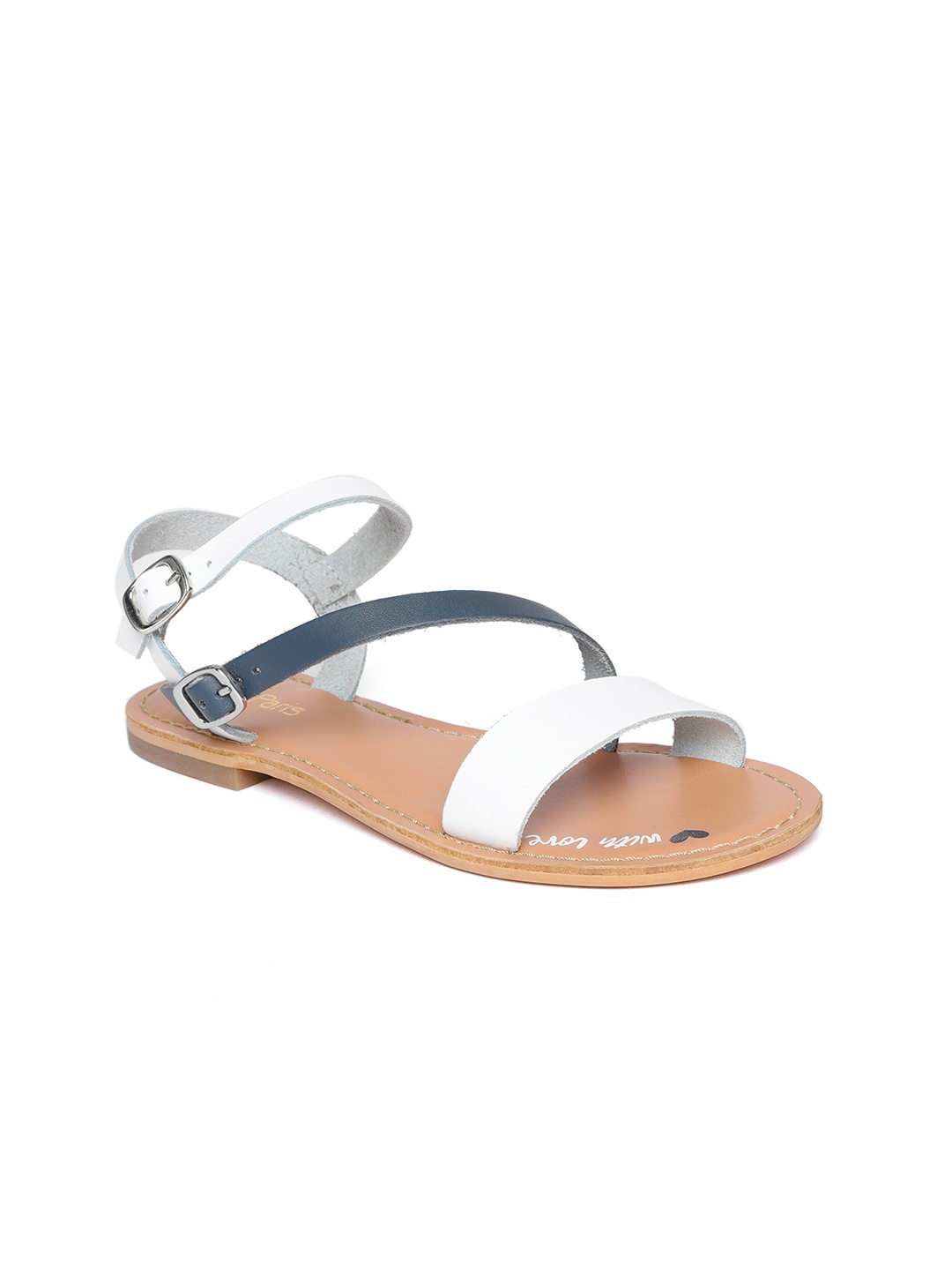 

Tao Paris Women White & Navy Colourblocked Open Toe Leather Flats