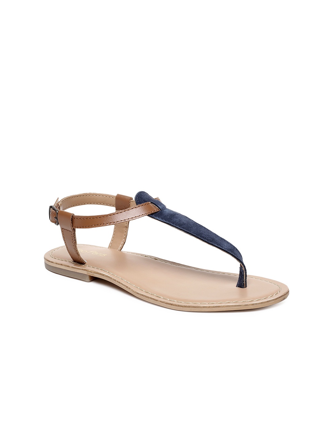 

Tao Paris Women Brown & Blue Colourblocked Leather T-Strap Flats