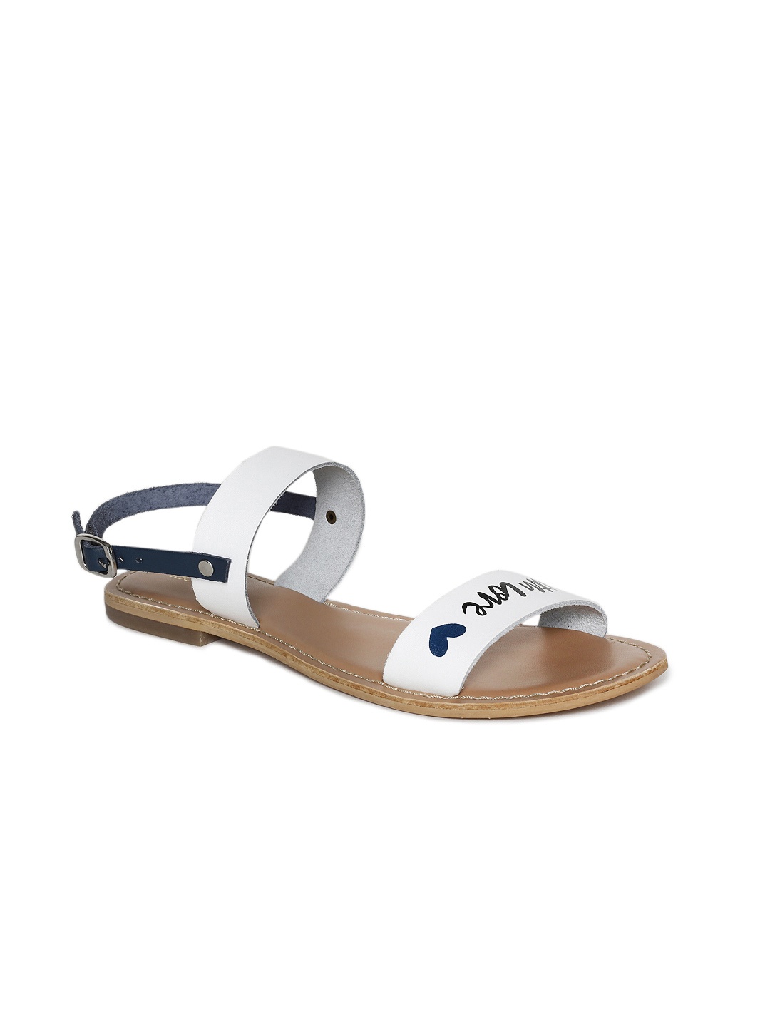 

Tao Paris Women White Printed Leather Open Toe Flats