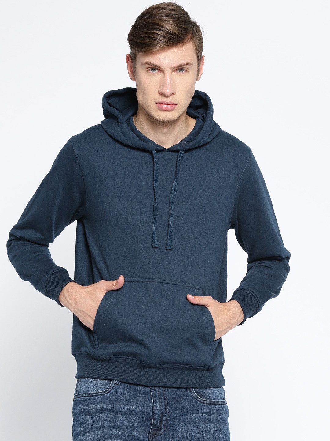 

Roadster Men Navy Blue Checked Hooded Sweatshirt