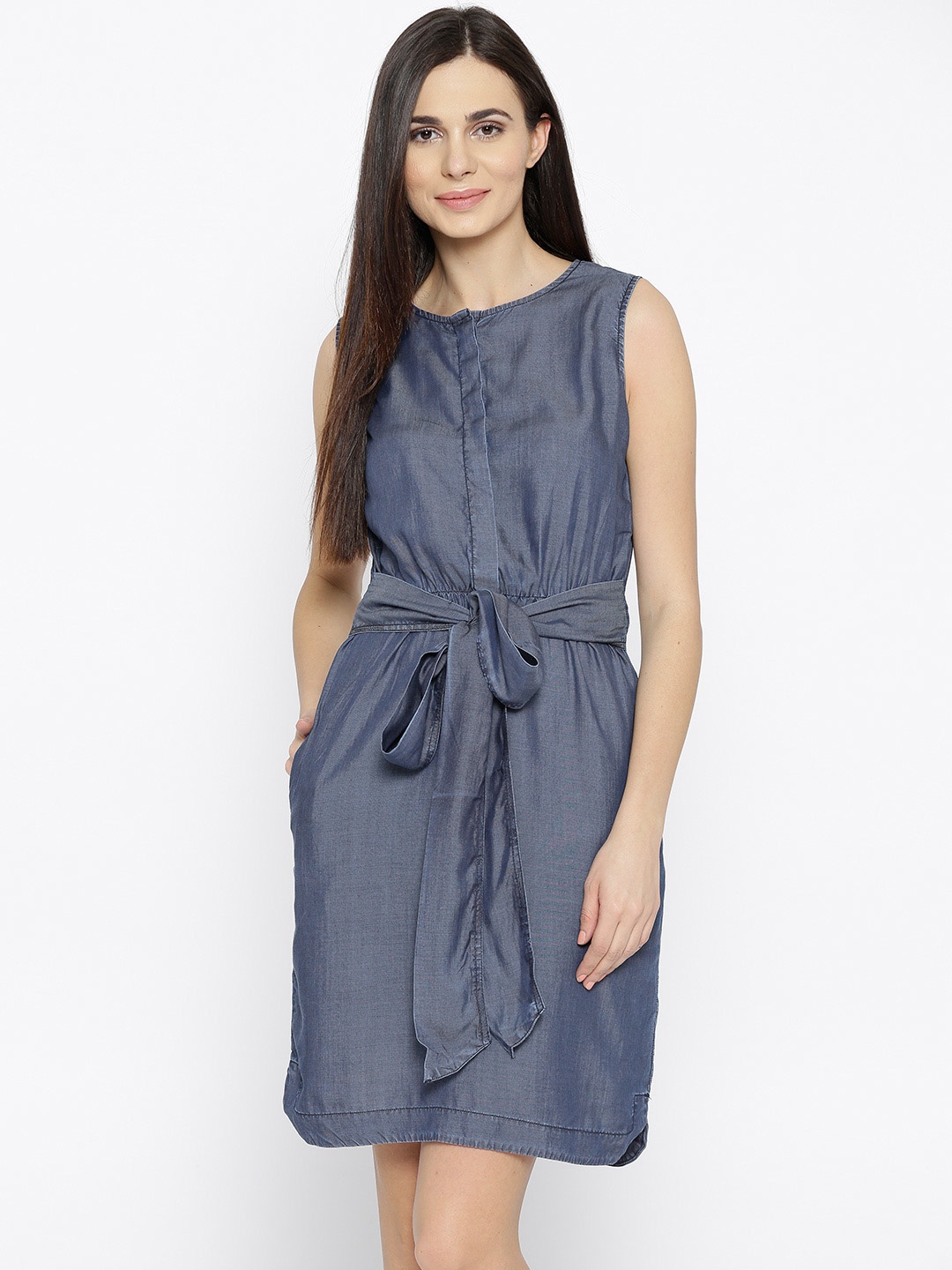 

Jealous 21 Women Navy Blue Chambray Solid A-Line Dress