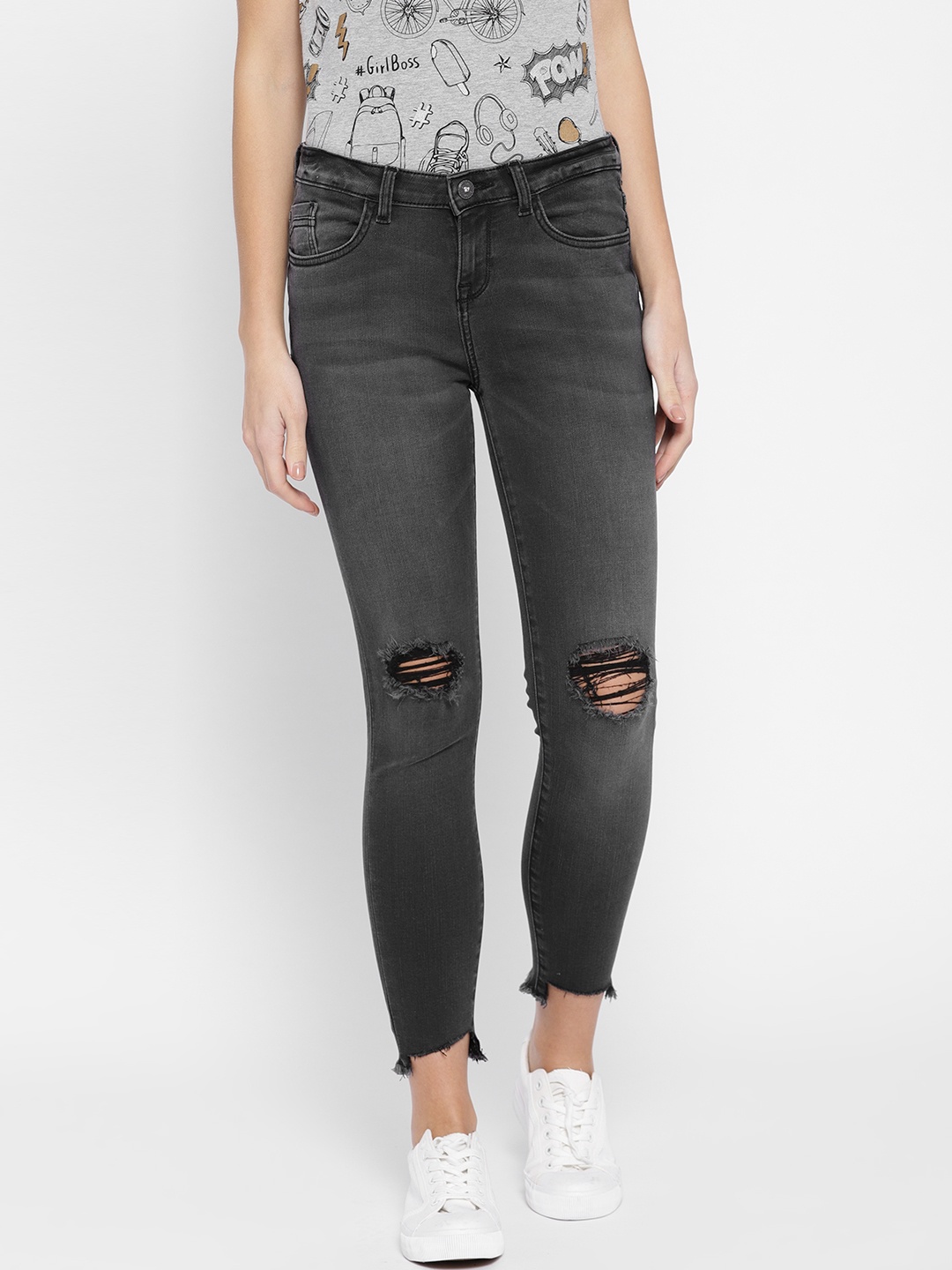 

Jealous 21 Women Grey Slim Fit Mid-Rise Low Distress Stretchable Jeans