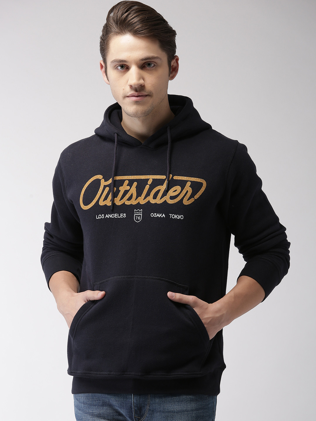 

Celio Men Navy Blue Printed Hooded Sweatshirt