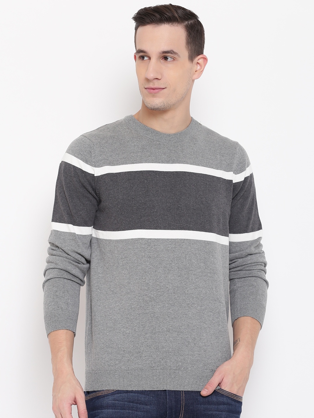 

Celio Men Grey Colourblocked Pullover