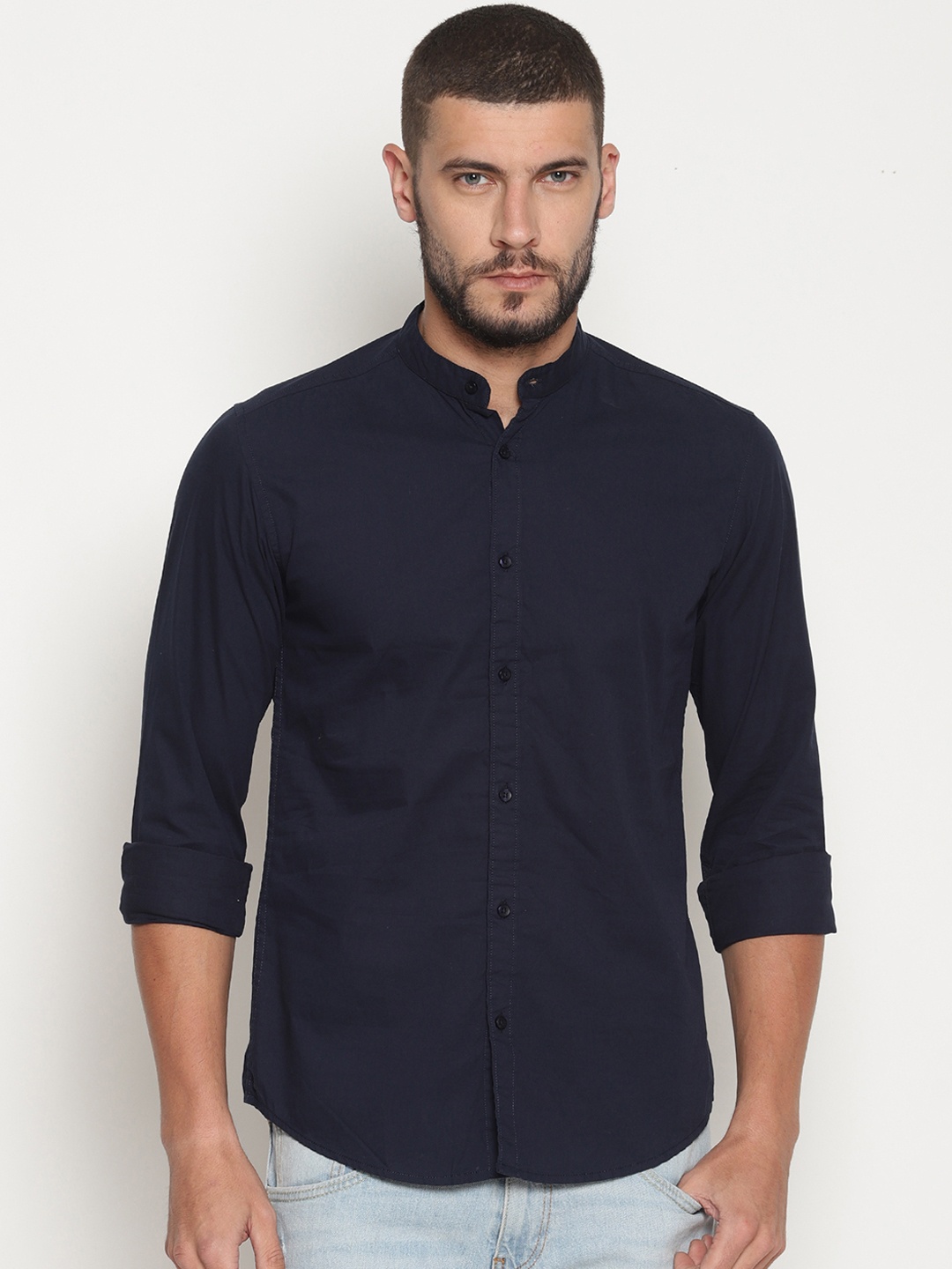 

IVOC Men Navy Blue Smart Slim Fit Solid Casual Shirt