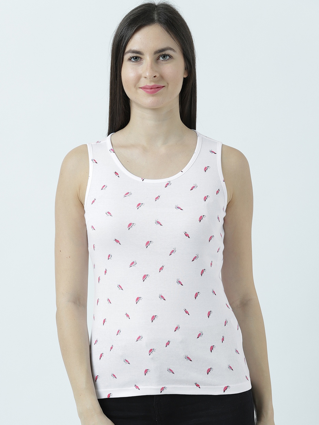 

Huetrap Women White Printed Tank Pure Cotton Top