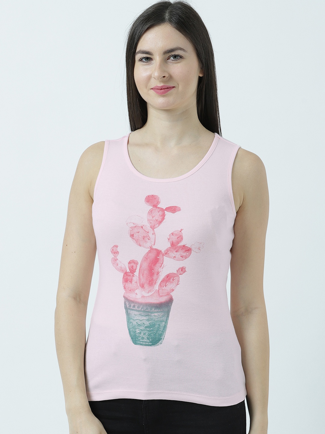 

Huetrap Women Pink Printed Tank Pure Cotton Top