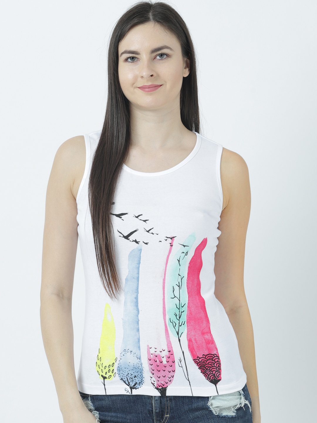 

Huetrap Women White Printed Tank Top