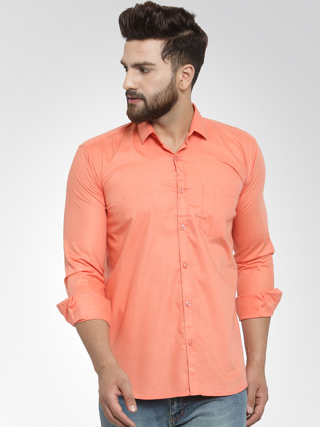 

JAINISH Men Orange Classic Slim Fit Solid Casual Shirt