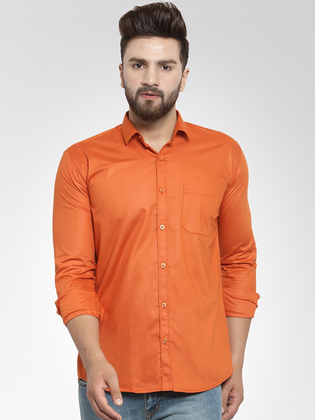 

JAINISH Men Orange Classic Slim Fit Solid Casual Shirt
