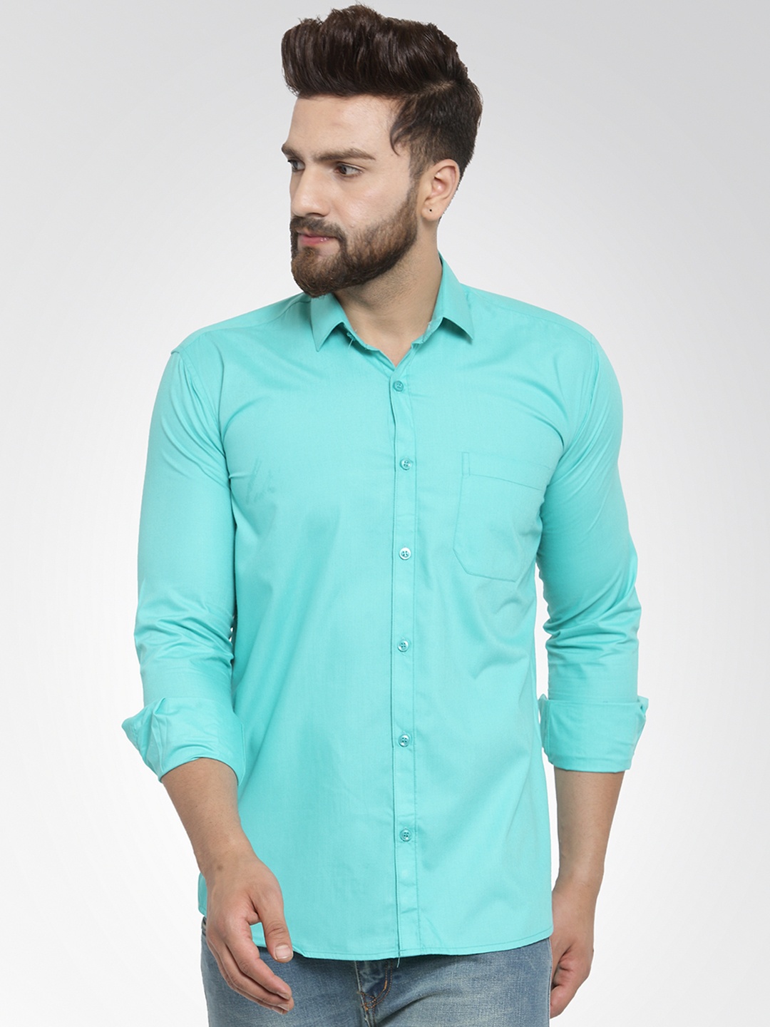

JAINISH Men Turquoise Blue Classic Slim Fit Solid Casual Shirt