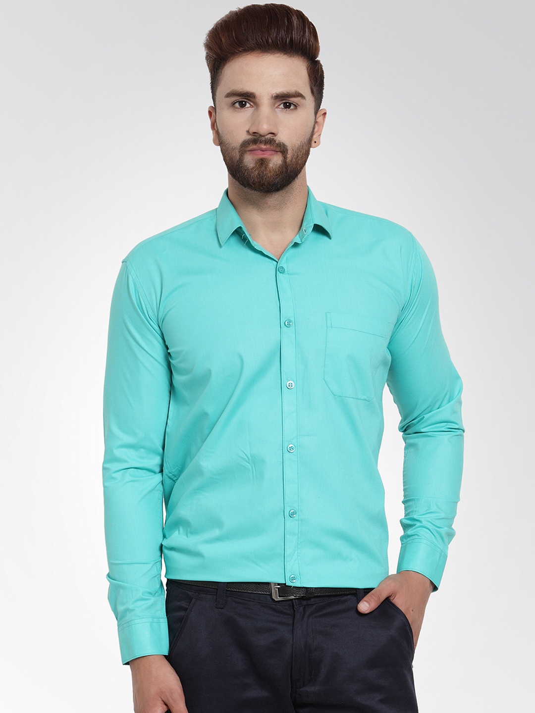 

JAINISH Men Turquoise Blue Classic Slim Fit Solid Formal Shirt