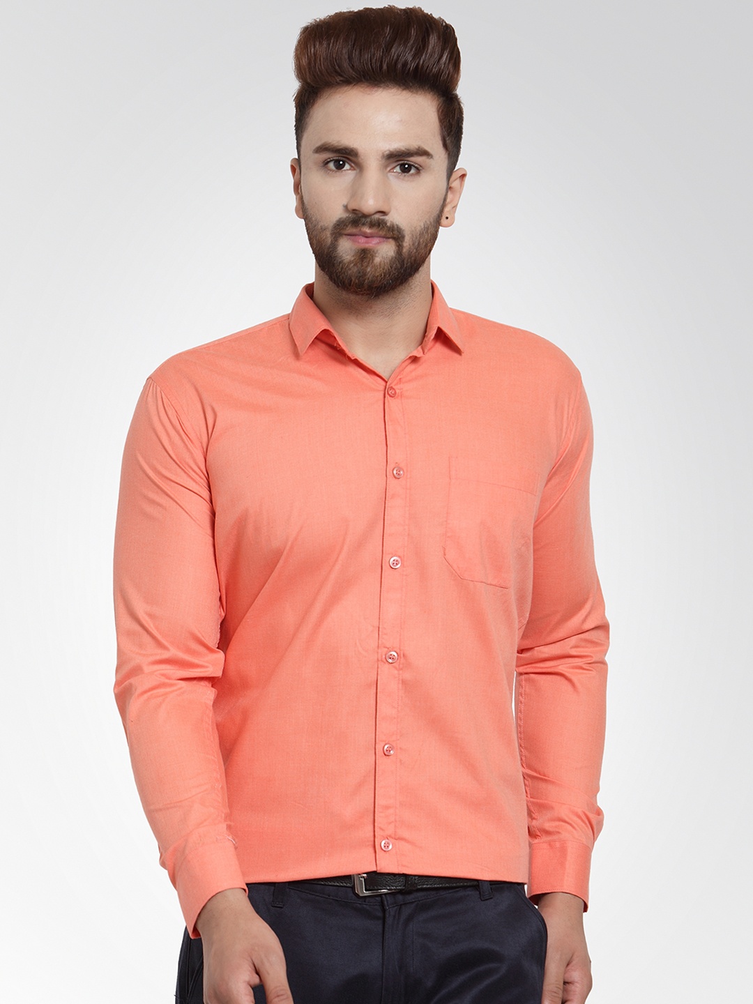 

JAINISH Men Orange Classic Slim Fit Solid Formal Shirt