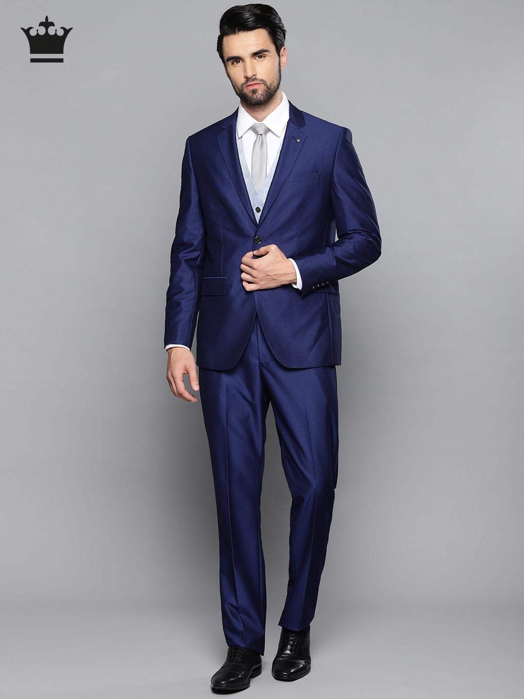 

Louis Philippe Men Navy Blue Self-Design Single-Breasted Slim Fit Formal Suit