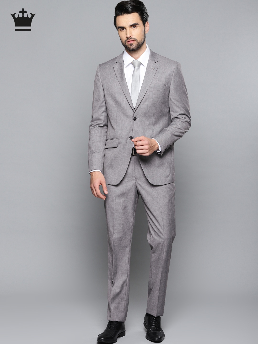 

Louis Philippe Men Grey Solid Single-Breasted Slim Fit Formal Suit