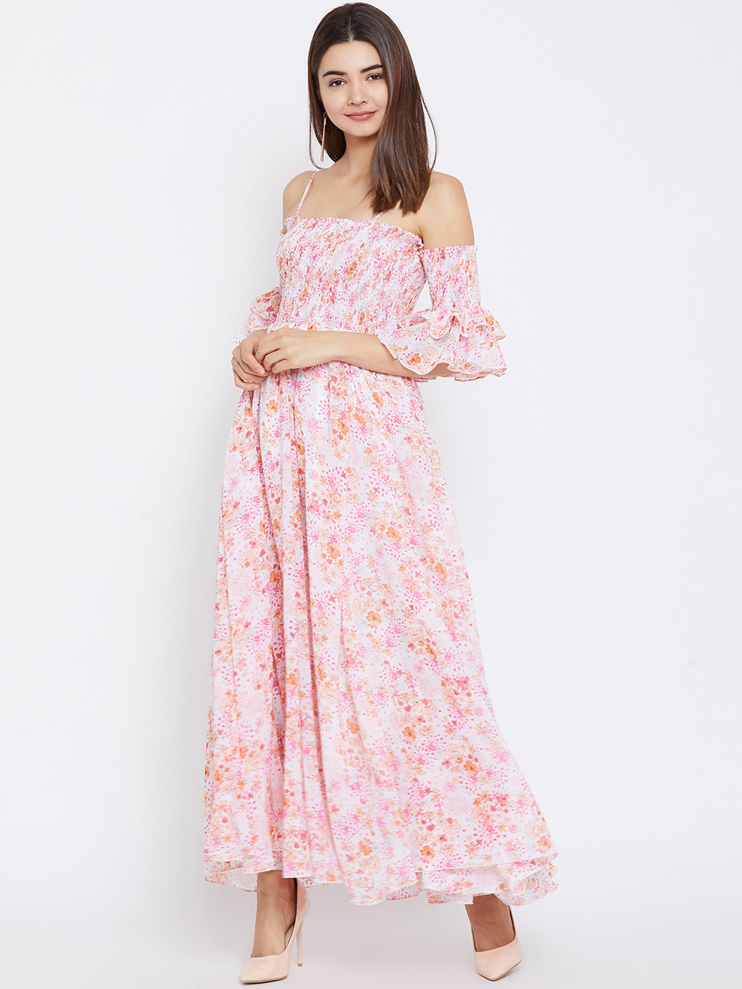 

PANIT Women White Printed Maxi Dress