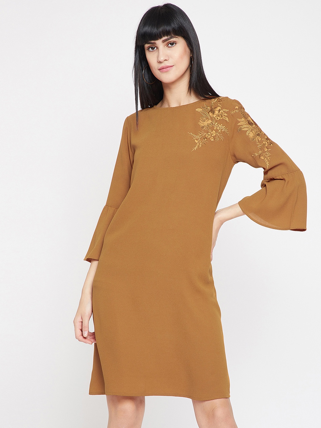 

RARE Women Tan Brown Solid A-Line Dress