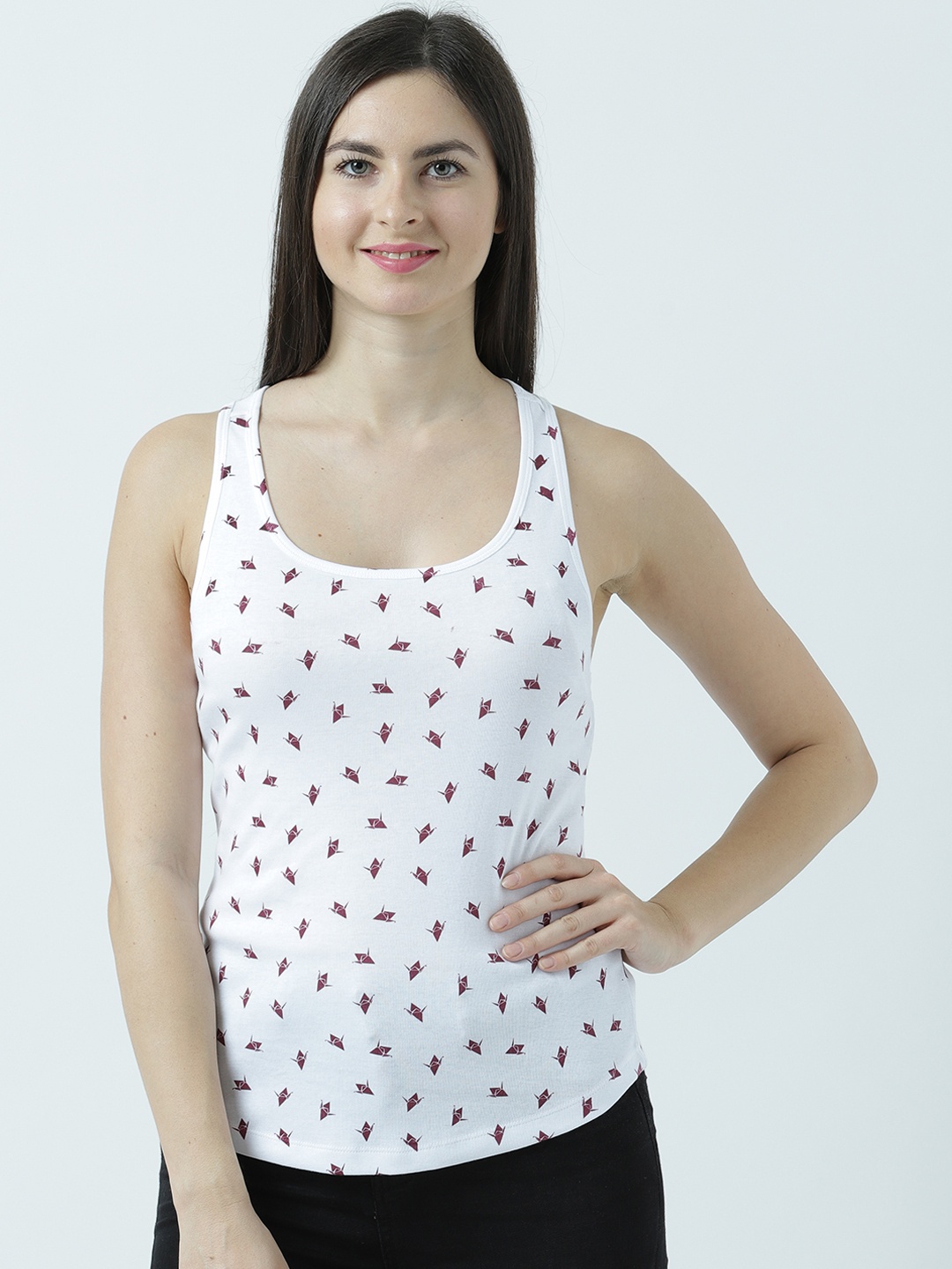 

Huetrap Women White Printed Tank Pure Cotton Top