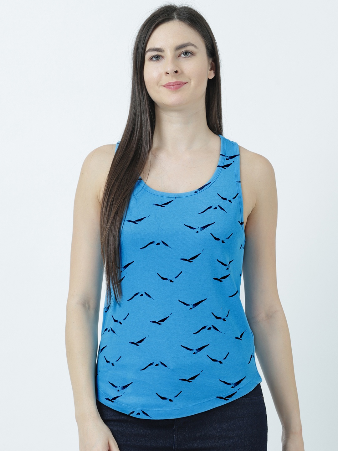 

Huetrap Women Turquoise Blue Printed Tank Top