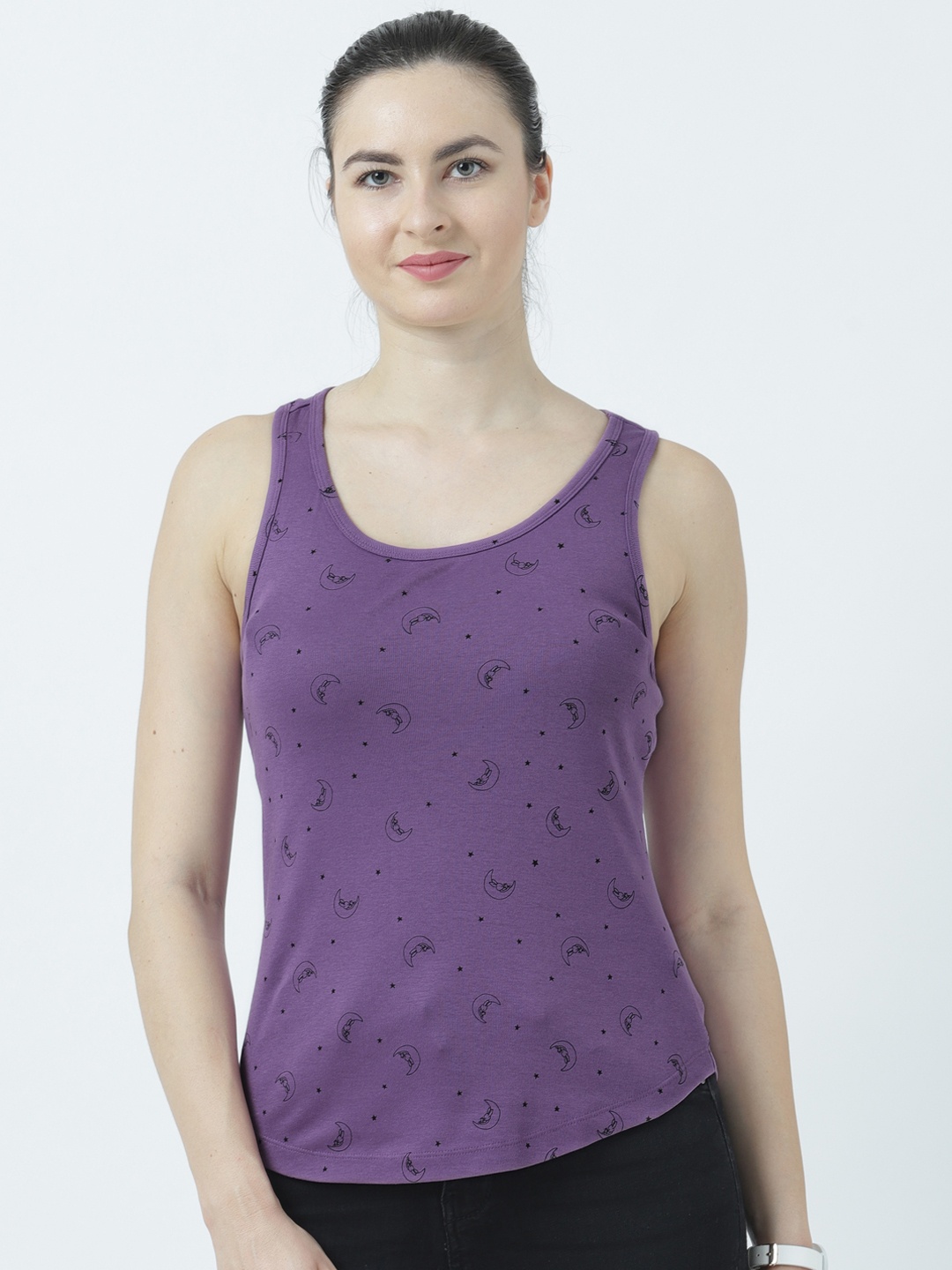 

Huetrap Women Purple Printed Tank Pure Cotton Top